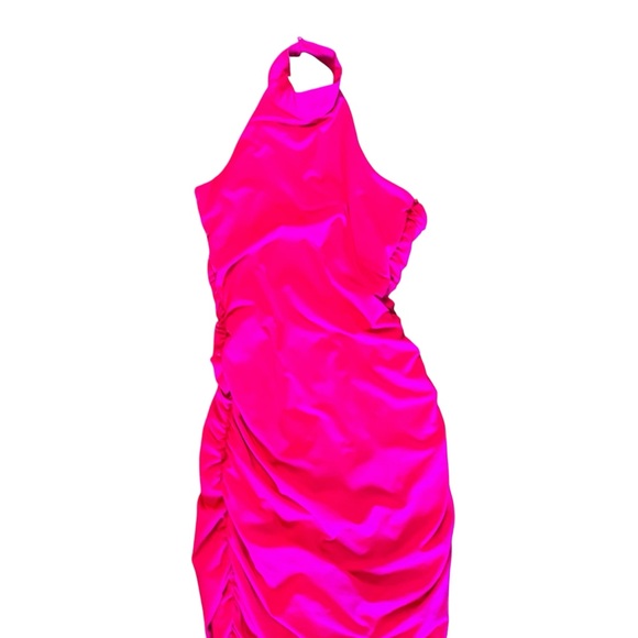Revolve / Superdown - Mallory Hot Pink High Neck Bodycon Midi Dress - Size Small - Picture 4 of 7